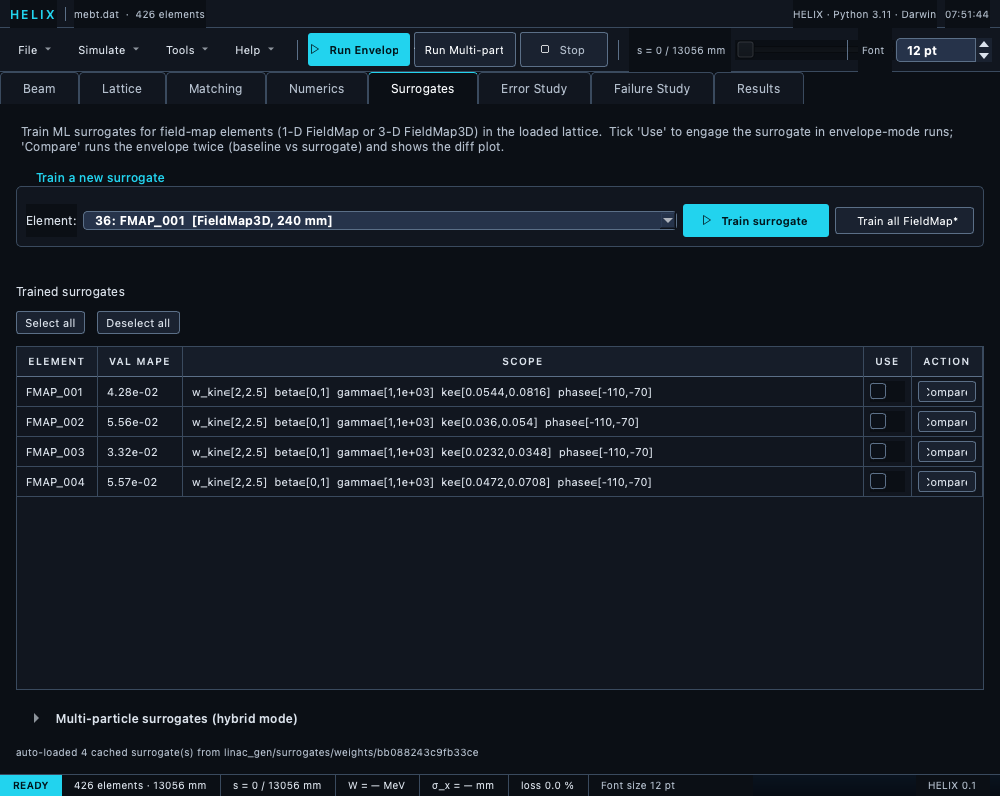 Surrogates tab with the PIP-II MEBT loaded